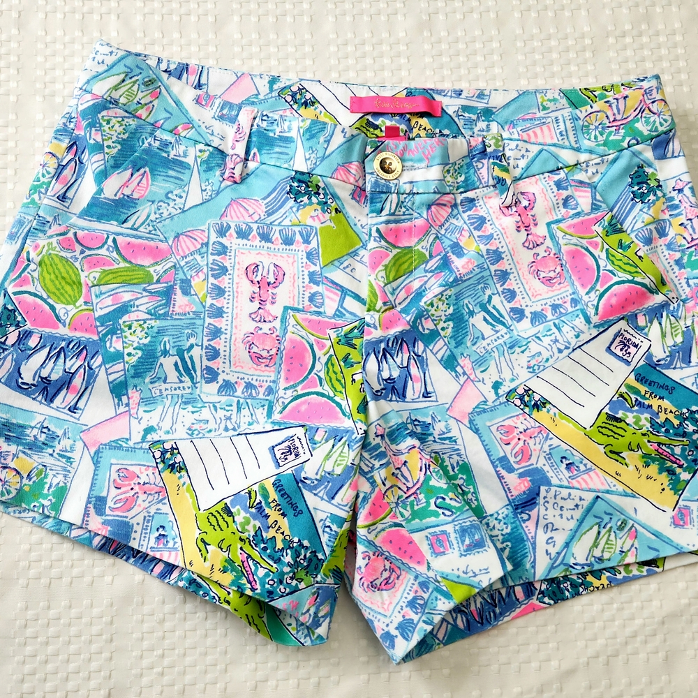 Lilly Pulitzer Women's Callahan Stretch Shorts Multi Color Blue Pink Size 4